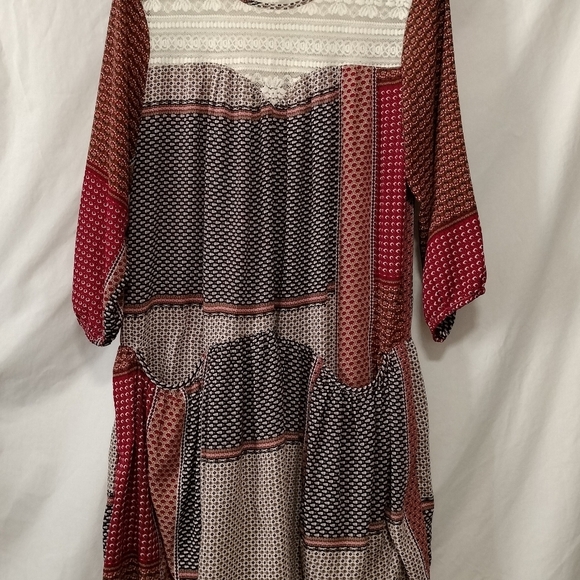 Umgee size Large Crochet Bodice Peasant Boho Style Dress Pockets - Picture 3 of 9